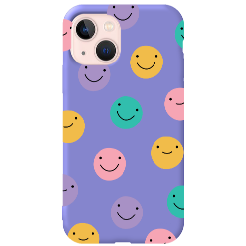 Apple iPhone 13 Colorful smiles Purple Colored Silicone TPU Θήκη