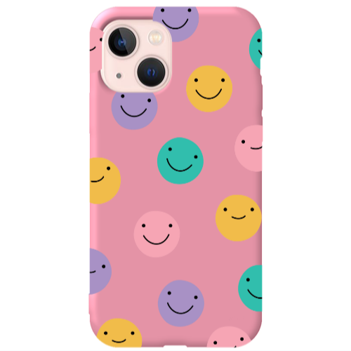 Apple iPhone 13 Colorful smiles Pink Colored Silicone TPU Θήκη