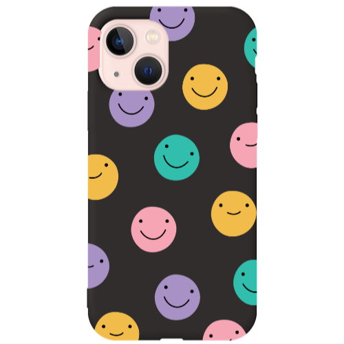 Apple iPhone 13 Colorful smiles Black Colored Silicone TPU Θήκη