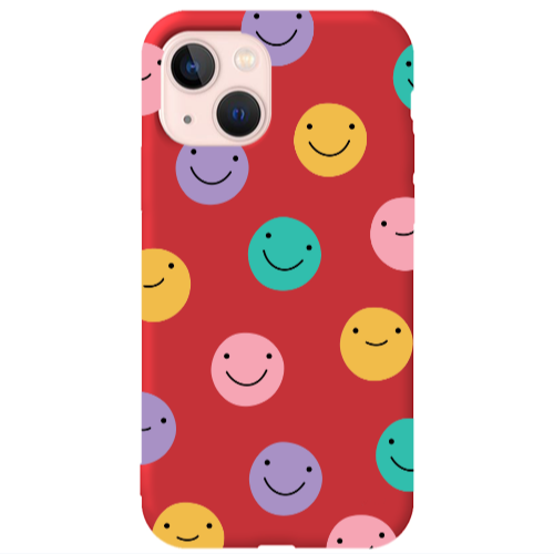 Apple iPhone 13 Colorful smiles Red Colored Silicone TPU Θήκη