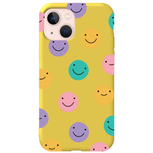 Apple iPhone 13 Colorful smiles Yellow Colored Silicone TPU Θήκη