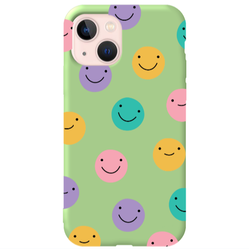 Apple iPhone 13 Colorful smiles Light Green Colored Silicone TPU Θήκη