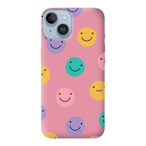 Apple iPhone 14  Colorful smiles Pink Colored Silicone TPU Θήκη