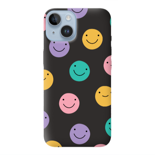 Apple iPhone 14  Colorful smiles Black Colored Silicone TPU Θήκη