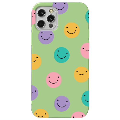 Apple iPhone 12 Pro Colorful smiles Light Green Colored Silicone TPU Θήκη