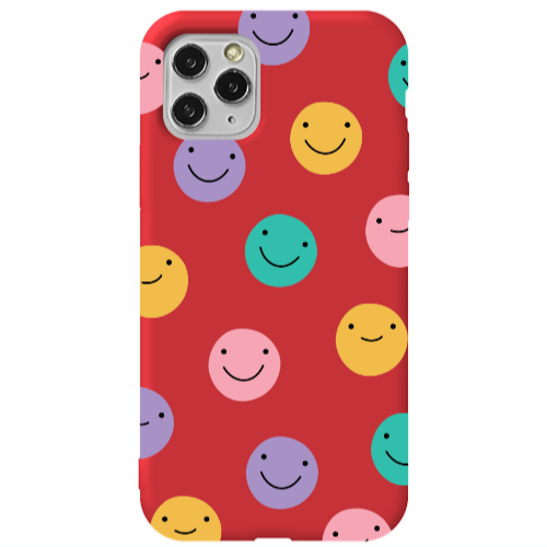 Apple iPhone 11 Pro Max Colorful smiles Red Colored Silicone TPU Θήκη