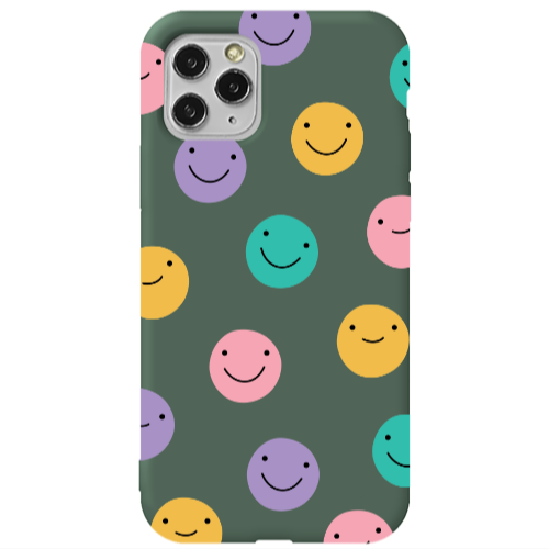 Apple iPhone 11 Pro Max Colorful smiles Dark Green Colored Silicone TPU Θήκη