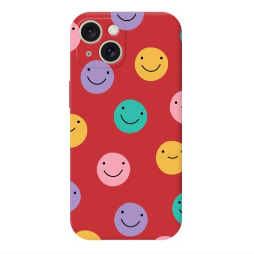 Apple iPhone 15 Colorful smiles Red Colored Silicone TPU Θήκη