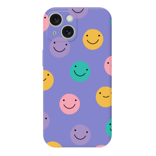 Apple iPhone 15 Plus Colorful smiles Purple Colored Silicone TPU Θήκη