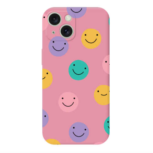 Apple iPhone 15 Plus Colorful smiles Pink Colored Silicone TPU Θήκη
