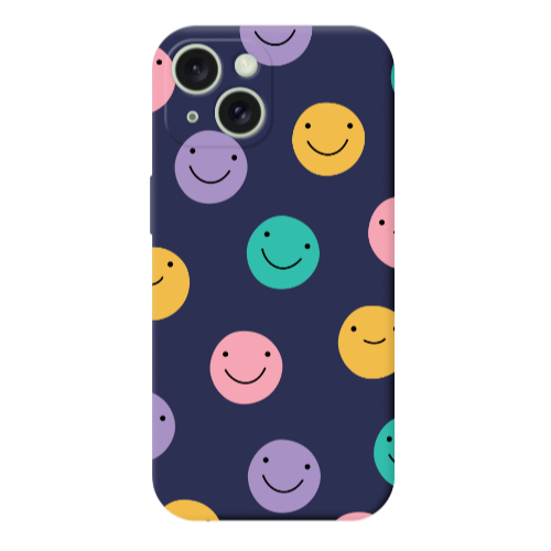 Apple iPhone 15 Plus Colorful smiles Dark blue Colored Silicone TPU Θήκη