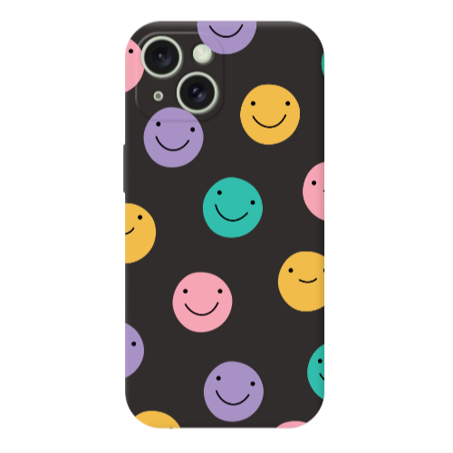Apple iPhone 15 Plus Colorful smiles Black Colored Silicone TPU Θήκη