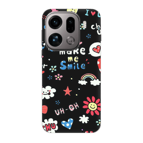 Oppo Find X9 Pro Rainbow flowers Black Colored Silicone TPU Θήκη