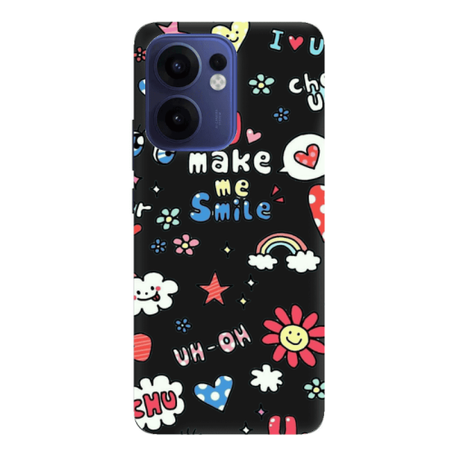 Oppo Reno 13 F Rainbow flowers Black Colored Silicone TPU Θήκη