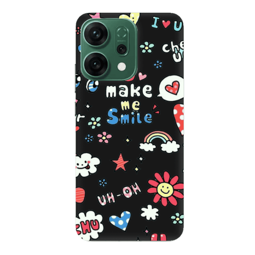 Oppo RENO 14 Rainbow flowers Black Colored Silicone TPU Θήκη