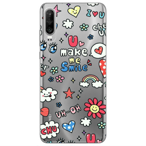 Huawei P30 Rainbow flowers Transparent Silicone TPU Θήκη