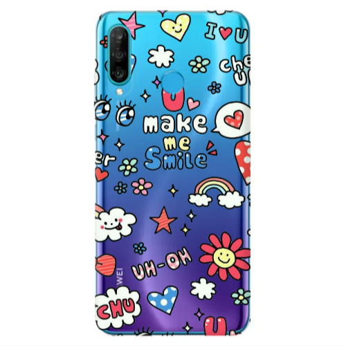 Huawei P30 Lite Rainbow flowers Transparent Silicone TPU Θήκη