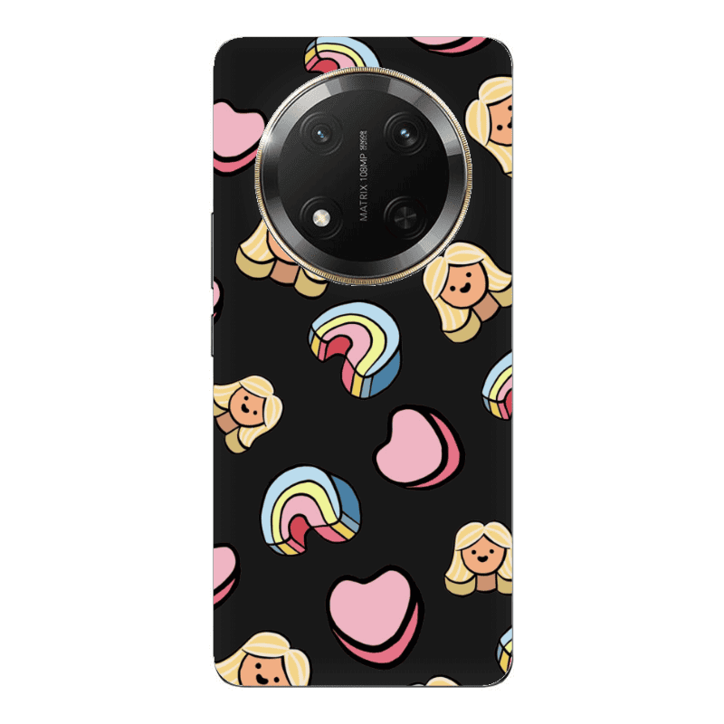 Honor Magic 7 Lite Girl rainbow and hearts Black Colored Silicone TPU Θήκη
