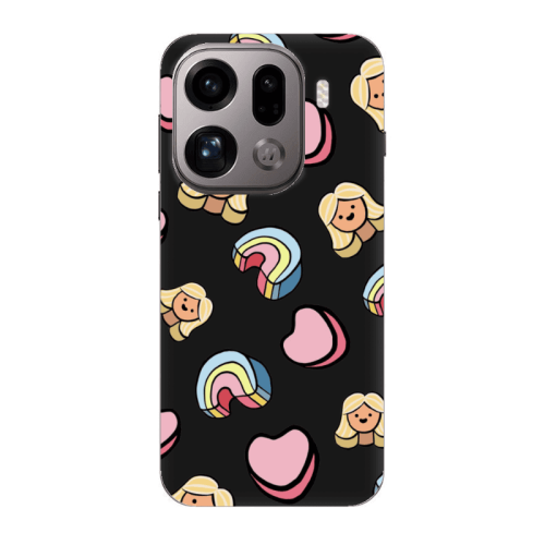 Oppo Find X9 Pro Girl rainbow and hearts Black Colored Silicone TPU Θήκη