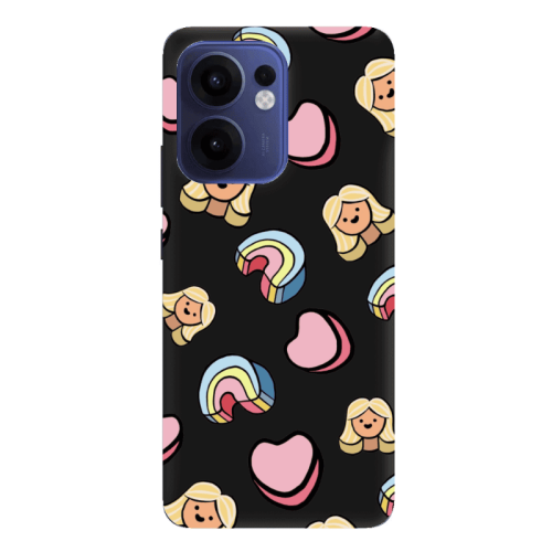 Oppo Reno 13 F Girl rainbow and hearts Black Colored Silicone TPU Θήκη
