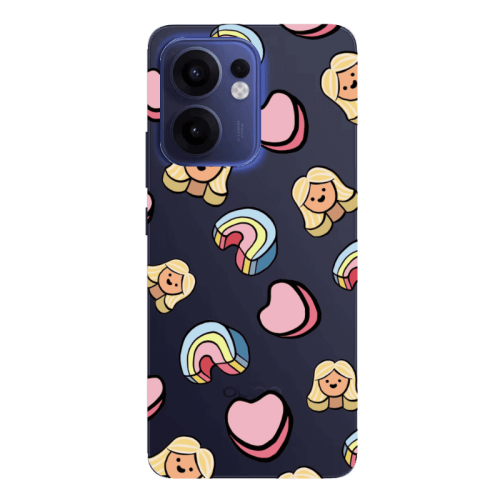 Oppo Reno13 FS Girl rainbow and hearts Transparent Silicone TPU Θήκη