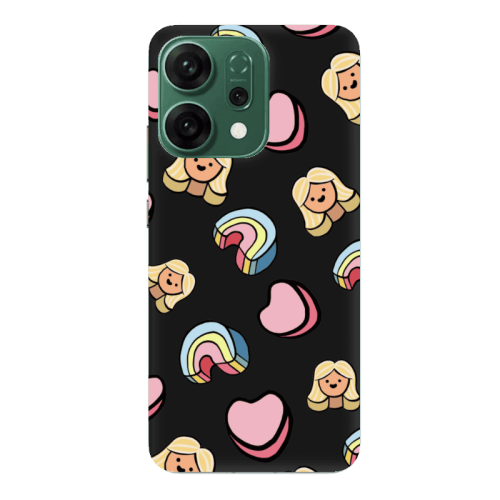 Oppo RENO 14 Girl rainbow and hearts Black Colored Silicone TPU Θήκη