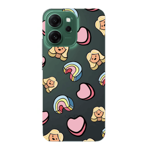 Oppo 14 F Girl rainbow and hearts Transparent Silicone TPU Θήκη