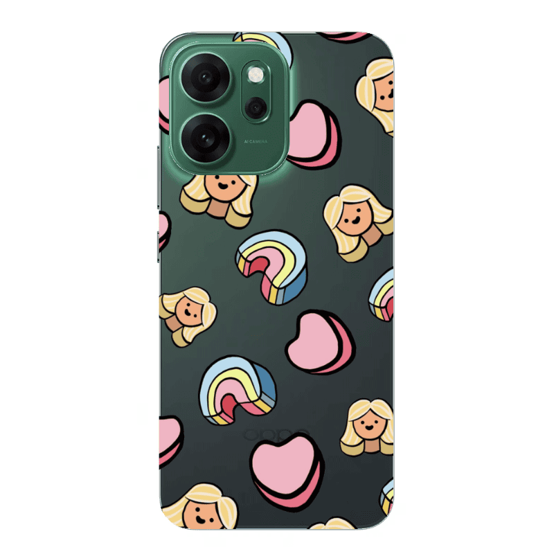 Oppo 14 F Girl rainbow and hearts Transparent Silicone TPU Θήκη