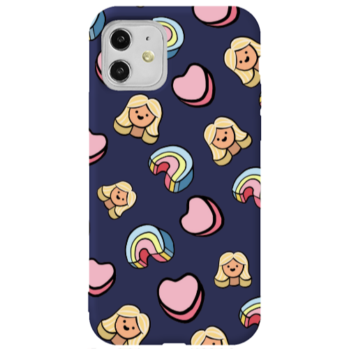 Apple iPhone 11  Girl rainbow and hearts Dark blue Colored Silicone TPU Θήκη