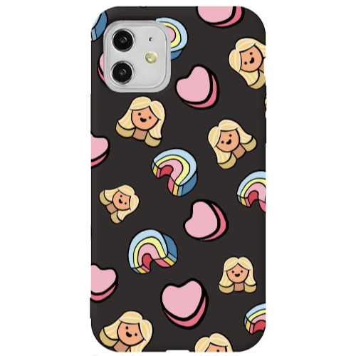 Apple iPhone 11  Girl rainbow and hearts Black Colored Silicone TPU Θήκη