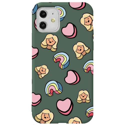 Apple iPhone 11  Girl rainbow and hearts Dark Green Colored Silicone TPU Θήκη