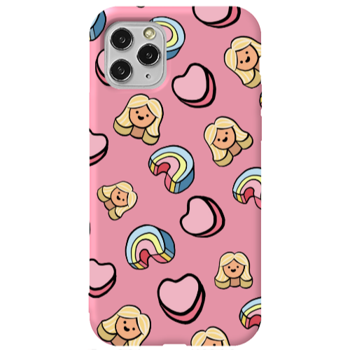 Apple iPhone 11 Pro Girl rainbow and hearts Pink Colored Silicone TPU Θήκη