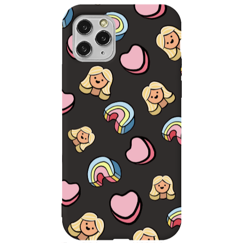 Apple iPhone 11 Pro Girl rainbow and hearts Black Colored Silicone TPU Θήκη