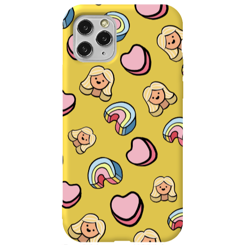 Apple iPhone 11 Pro Girl rainbow and hearts Yellow Colored Silicone TPU Θήκη