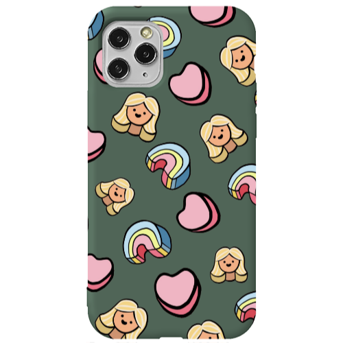Apple iPhone 11 Pro Girl rainbow and hearts Dark Green Colored Silicone TPU Θήκη