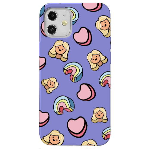 Apple iPhone 12 Girl rainbow and hearts Purple Colored Silicone TPU Θήκη