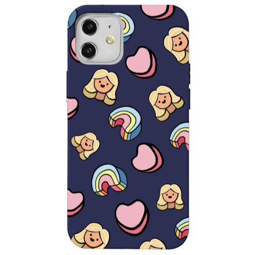 Apple iPhone 12 Girl rainbow and hearts Dark blue Colored Silicone TPU Θήκη