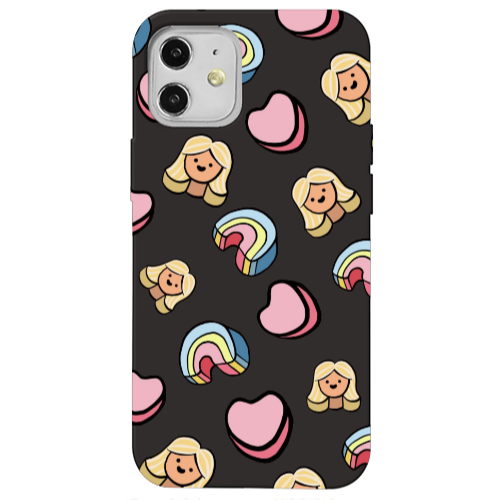 Apple iPhone 12 Girl rainbow and hearts Black Colored Silicone TPU Θήκη