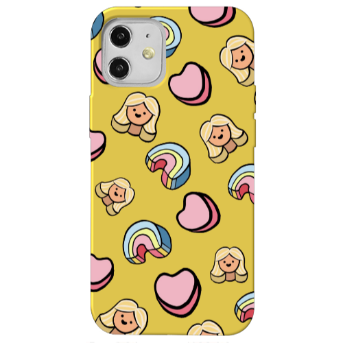 Apple iPhone 12 Girl rainbow and hearts Yellow Colored Silicone TPU Θήκη