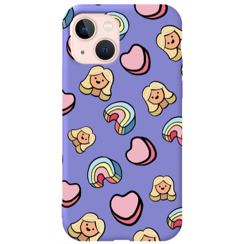 Apple iPhone 13 Girl rainbow and hearts Purple Colored Silicone TPU Θήκη