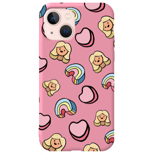Apple iPhone 13 Girl rainbow and hearts Pink Colored Silicone TPU Θήκη