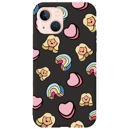 Apple iPhone 13 Girl rainbow and hearts Black Colored Silicone TPU Θήκη