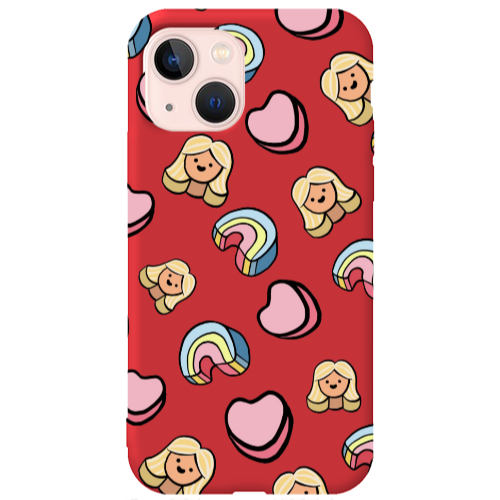 Apple iPhone 13 Girl rainbow and hearts Red Colored Silicone TPU Θήκη