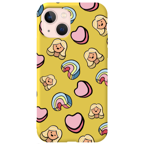 Apple iPhone 13 Girl rainbow and hearts Yellow Colored Silicone TPU Θήκη