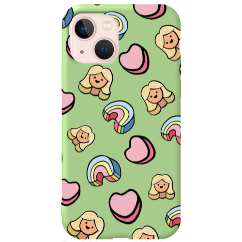 Apple iPhone 13 Girl rainbow and hearts Light Green Colored Silicone TPU Θήκη