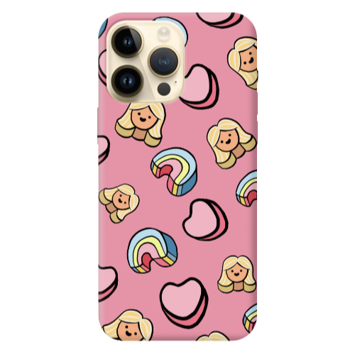 Apple iPhone 13 Pro Max Girl rainbow and hearts Pink Colored Silicone TPU Θήκη