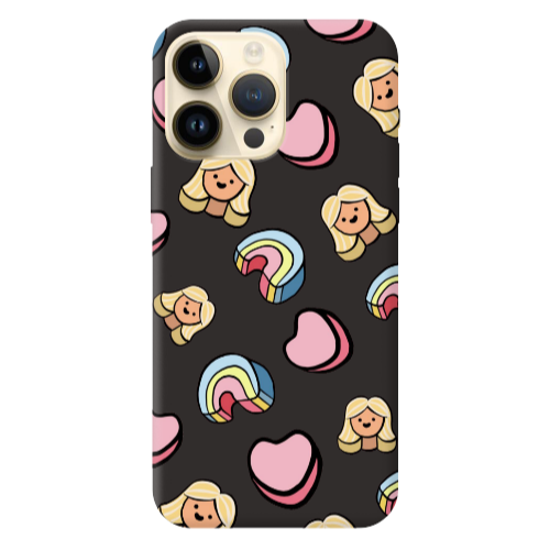 Apple iPhone 13 Pro Max Girl rainbow and hearts Black Colored Silicone TPU Θήκη