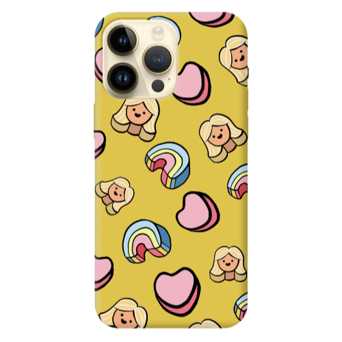 Apple iPhone 13 Pro Max Girl rainbow and hearts Yellow Colored Silicone TPU Θήκη