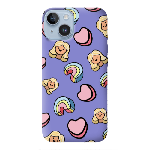 Apple iPhone 14  Girl rainbow and hearts Purple Colored Silicone TPU Θήκη