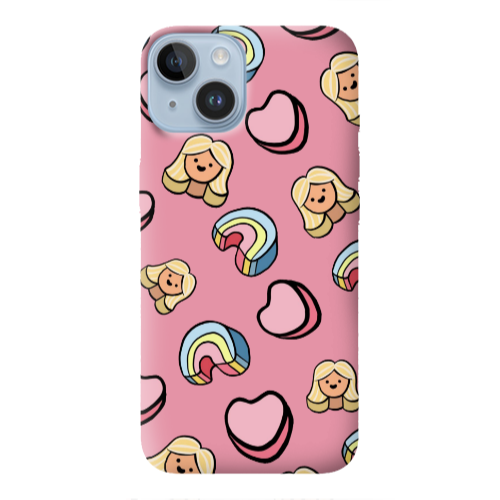Apple iPhone 14  Girl rainbow and hearts Pink Colored Silicone TPU Θήκη